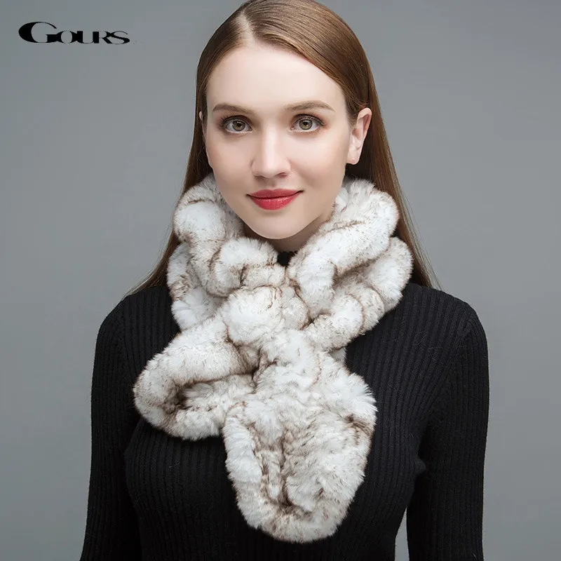 

Gours Real Fur Scarf for Women High Quality Natural Rex Rabbit Fur Scarves Thick Warm Winter Fashion Floral Falbala New GLWJ019