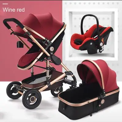 Детская корзина для коляски, безопасное сиденье, 3 в 1, для новорожденного, складная, может сидеть и спать, детская коляска для детей - Цвет: Red wine