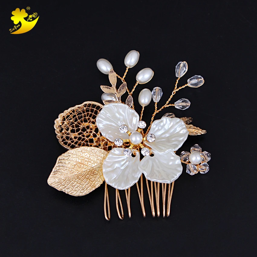 

Xinyun Small Hair Comb For Wedding Fashion Hair Jewelry Handmade Hair Tiaras Women Hair Ornaments Ladies Golden Headpiece Pearls