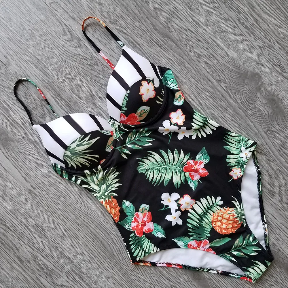 

2019 One Piece Swimsuit Women Swimwear Sexy Monokini Push Up Swimming Suit Fused Bathers Print Bathing Suit Female Beach Wear XL