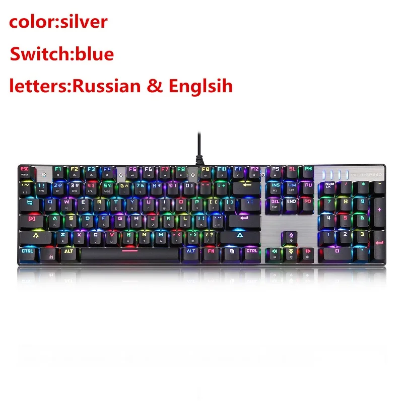 Оригинальная Проводная клавиатура MOTOSPEED CK104, механическая клавиатура, русская эргономичная виртуальная клавиатура с подсветкой для геймерского компьютера - Цвет: Blue switch En RU
