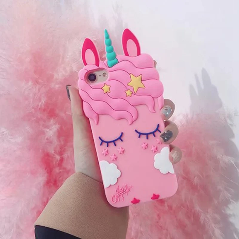 3D Unicorn Cartoon Soft Silicone Phone Case For iPhone 5S 6 6S 7 8 Plus X Cover Rabbit Smile Cat Tiger Stitch