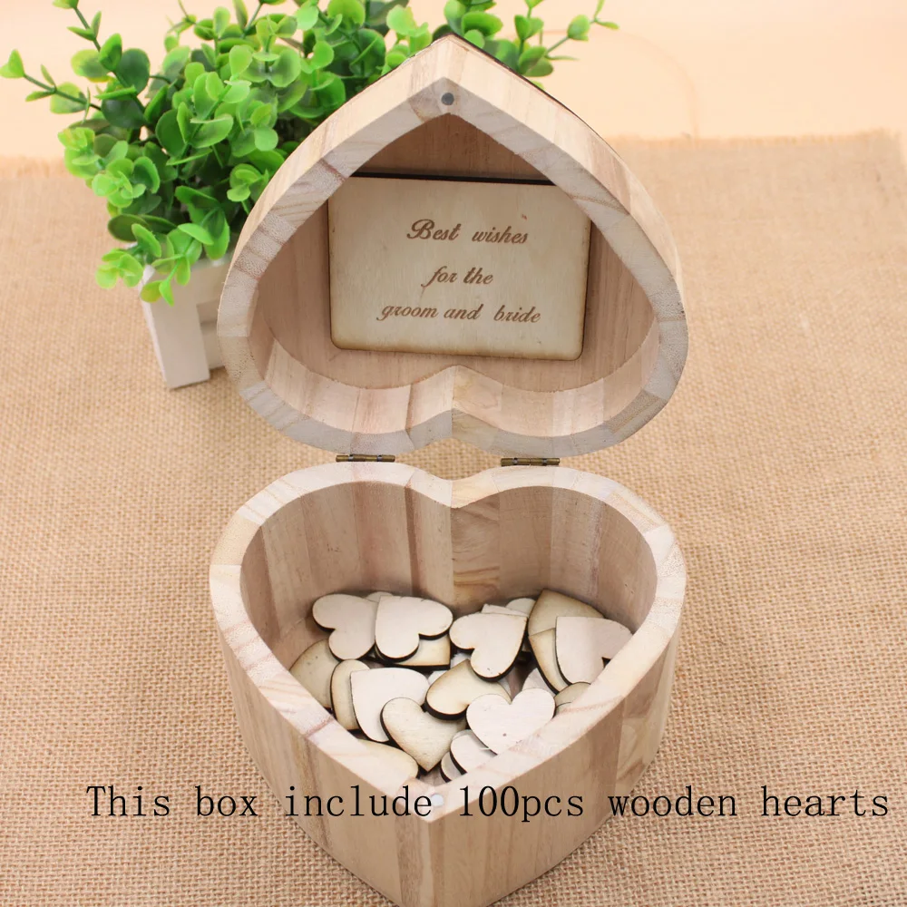 

Personalized Wedding heart guest book, Rustic wedding guestbook, Custom Wooden Rectangle Keepsake box with 100 hearts