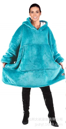 Winter Thick Comfy TV Blanket Sweatshirt Solid Warm Hooded Blanket Adults and Children Fleece Weighted Blankets for Beds Travel - Цвет: Небесно-голубой