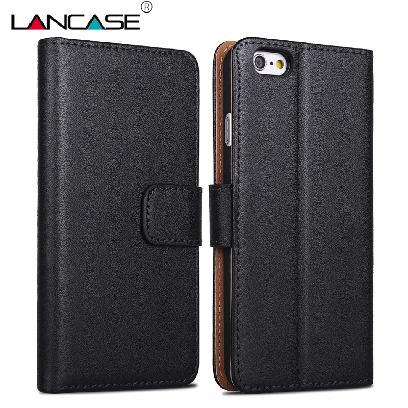 

LANCASE Phone Cases For iPhone 7 Case Genuine Leather Wallet Cover Card Stand Flip Case For iPhone 6 6 Plus 7 7 Plus 8 X Case