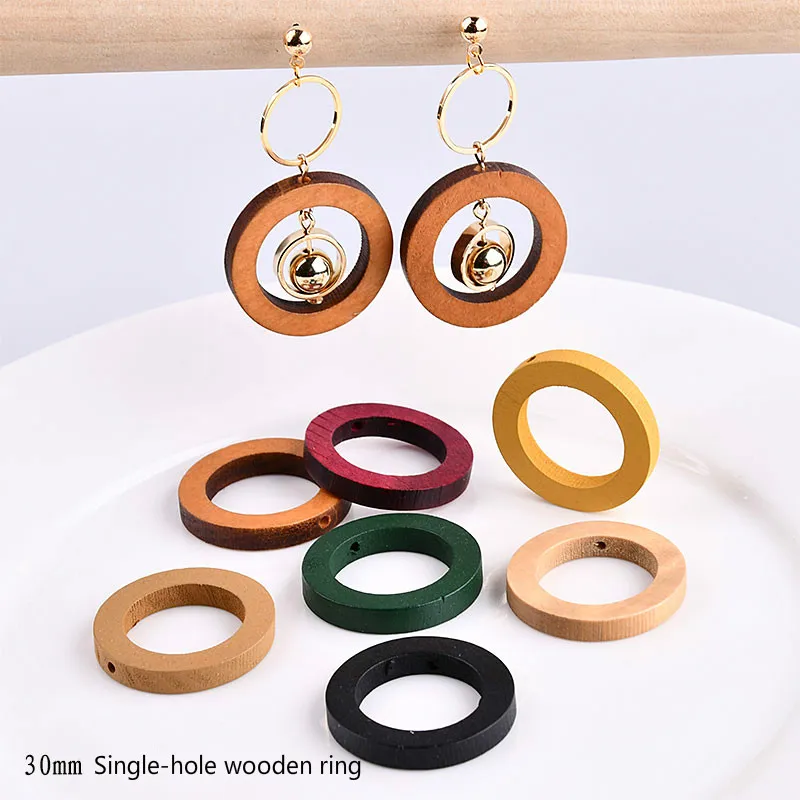 South Korea fashion retro wooden single round ring DIY earring earrings