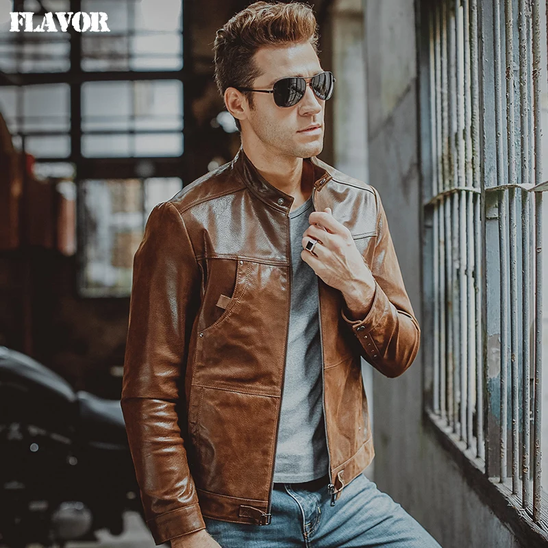 0 : Buy Men&#39;s pigskin real leather jacket Genuine Leather jackets Motorcycle bomber ...