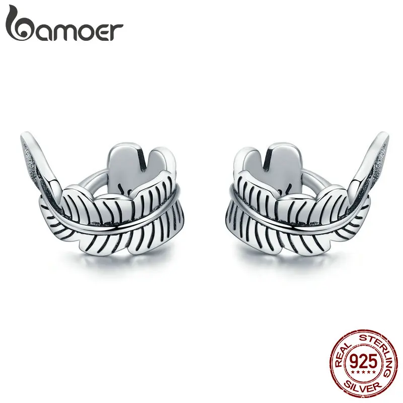

BAMOER High Quality 100% 925 Sterling Silver Vintage Tree Leaves Ears Clip for Women Vintage Sterling Silver Jewelry Gift SCE405