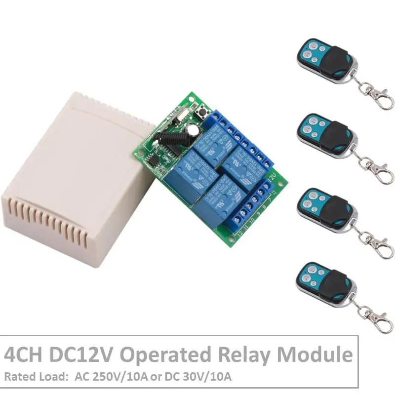 

4 Channel 433Mhz DC12V Operated RF Relay Switch With Relay Receiver&Transmitter Remote Control Pump&LED Light For Smart Home
