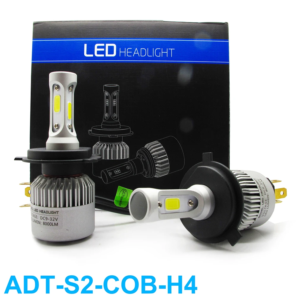 2pcs S2 72W 8000LM Car LED Headlight H4 Hi Lo Light Bulb 6500K for cars