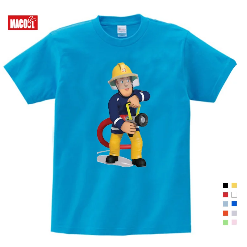 Children Cartoon Fireman Sam Print Cotton T-shirts for Boy Shirt Girl Short Sleeve Tee Tops Clothes Kids Clothing Unisex 3T-9T