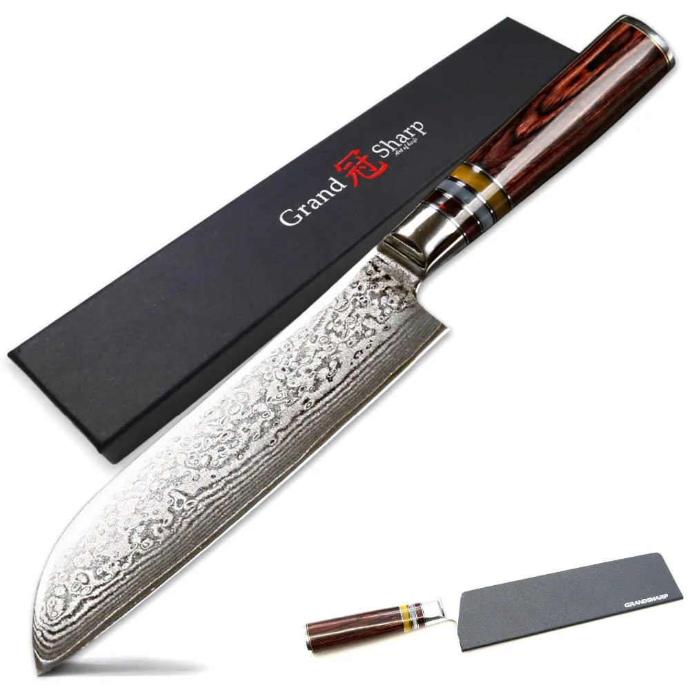 Santoku Knife 7 Inch Damascus Chef Knife Japanese Damascus vg10 Steel
