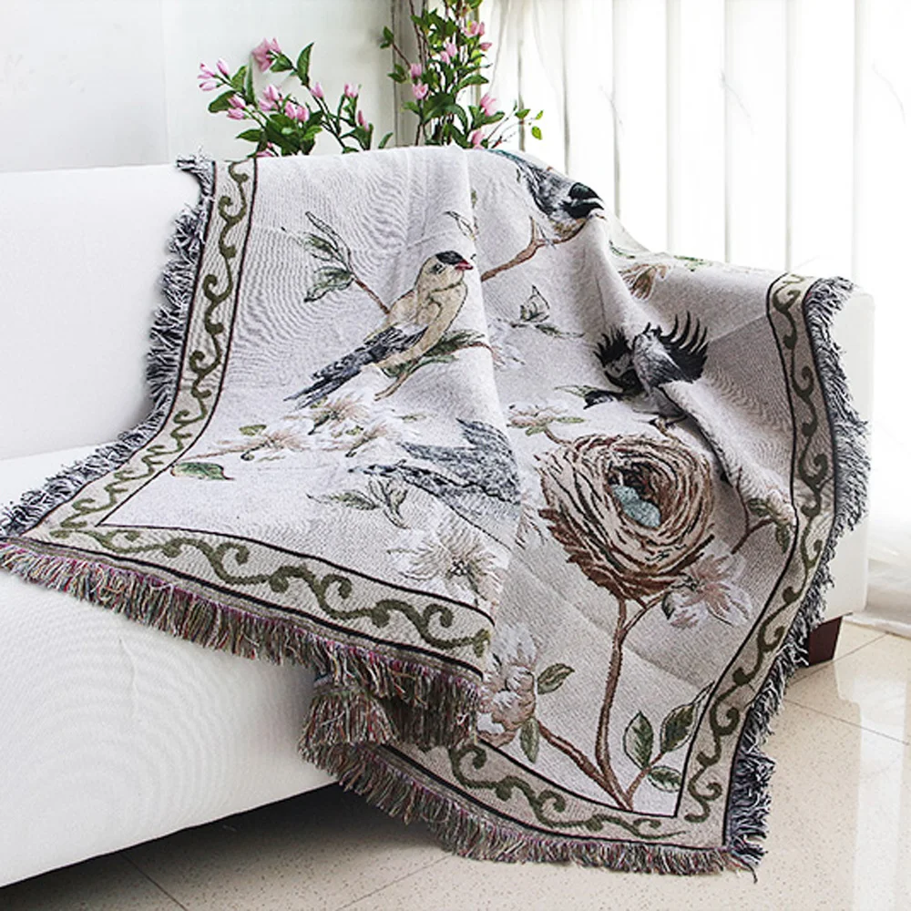 Essie Home Nest And Bird American Style Sofa Blanket Cotton Rug Living