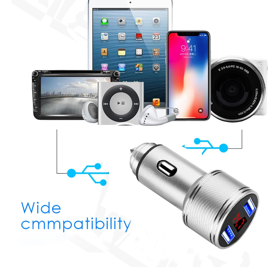 Fiuzd Dual USB Car Charger Adapter 3.1A Digital LED VoltageCurrent Display Auto Vehicle Metal Charger For Samsung s10 s9 s8 7 phone charger for huawei p20 p10 pro lite 999