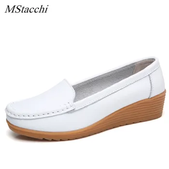 

Mstacchi New Style White Nurse Shoes Woman Genuine Leather Ladies Shoe Soft Comfortable Flats Shoes Women Slip on Platform Shoes
