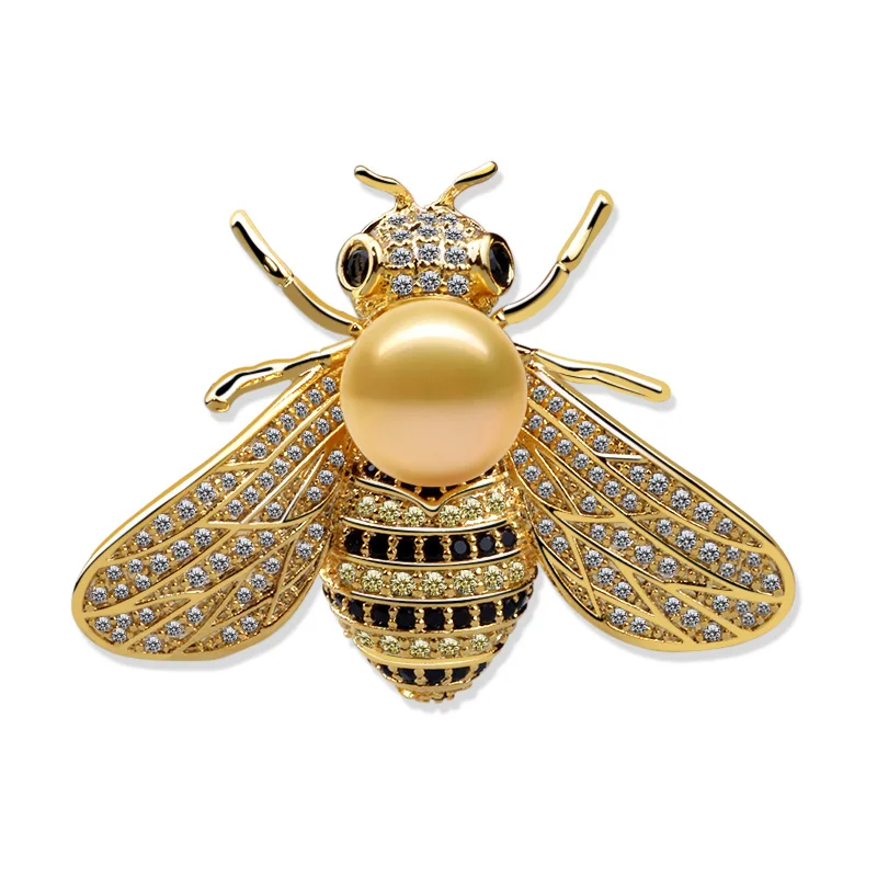 

High Quality Luxury Full Zircon Lovely Honey Bee Pearl Brooch Pin Fashion Ladies Costume Jewelry Accessories Christmas Gift