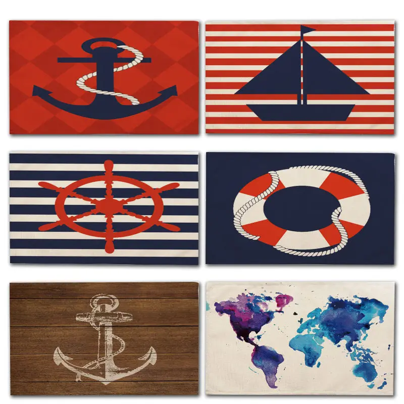 

1Pcs Creative Nautical Anchor Pattern Kitchen Placemat Table Mat Coaster Cotton Linen Pad Dish Cup Mat 42*32cm Home Decor MS0015