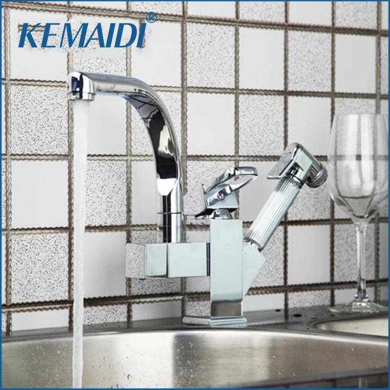 

KEMAIDI Special Kitchen Sink Dual Function Pull Out Down Swivel 360 Spray Chrome Tap Brass Basin Faucet Mixer Torneira Cozinha