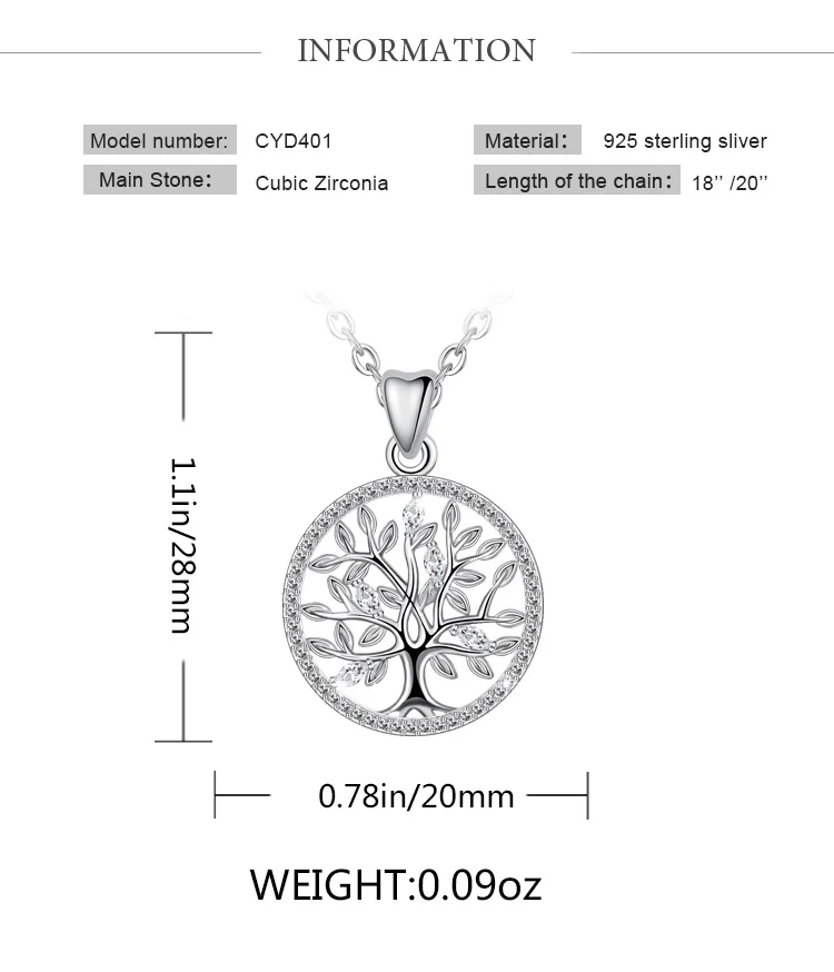 EUDORA цельное Стерлинговое серебро дерево жизни ожерелье дуб CZ Подвеска Бижутерия из природных материалов подарок матери невесты, подарок для мамы D401
