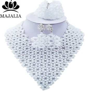 

Majalia Fashion Nigeria African Wedding Jewelry Crystal White Crystal Bead Necklace Bride Jewelry Sets 4JX017