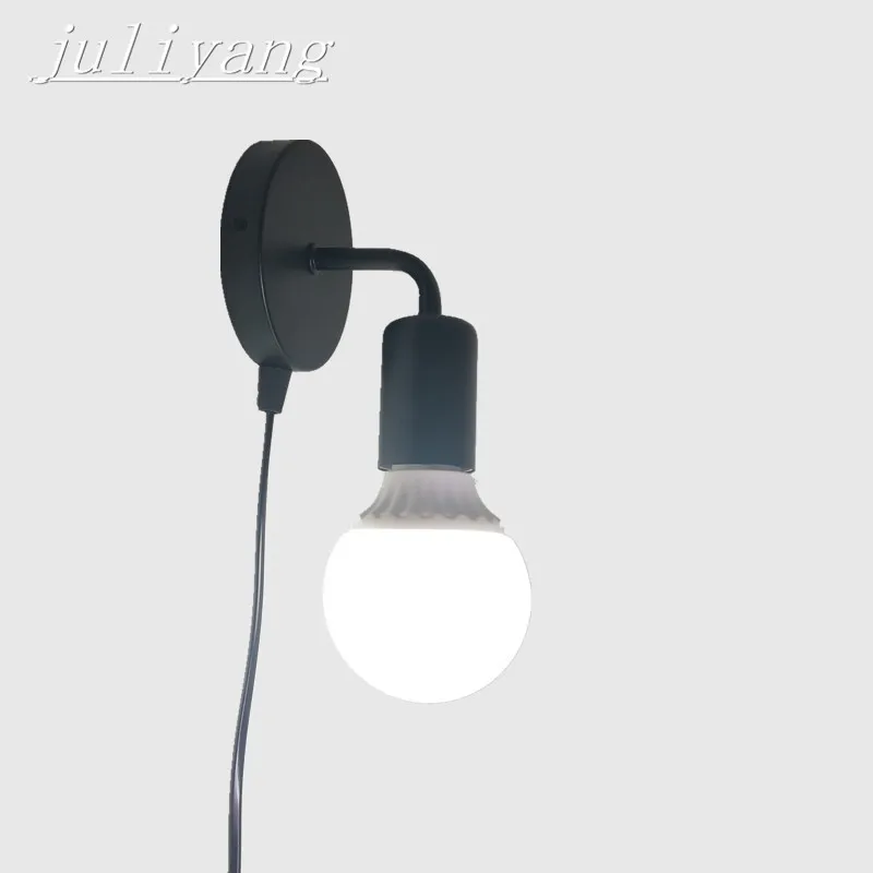 juliyang simple wall light with on/off Plug switch white black silver fix bulb bed room living room Bedside lamp 110v 220v