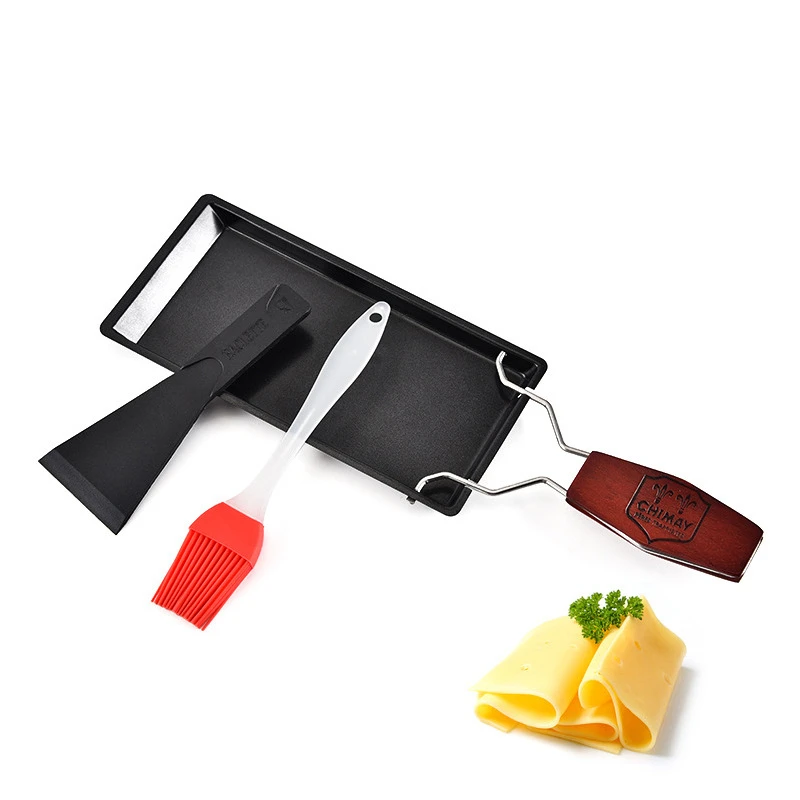 

3pcs Set Iron Plate / Nylon Shovel / Silicone Oil Brush Mini Non-stick Barbecue Plate Cheese Bread Baking Tray Solid Wood Handle