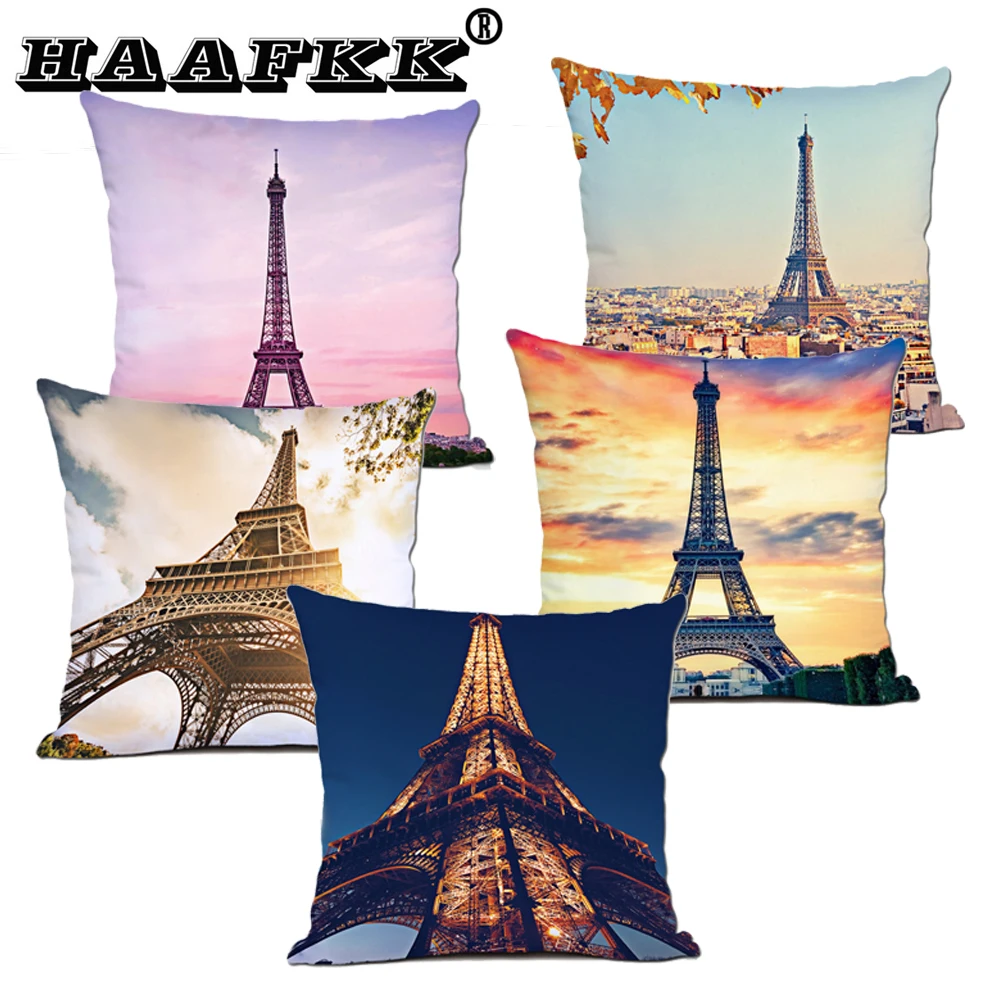 

Pink Scenery Nordic Cushion Cover France Eiffel Tower Paris Throw Pillowcase Peach skin Cushion Case Sofa Bed Decorative Pillow
