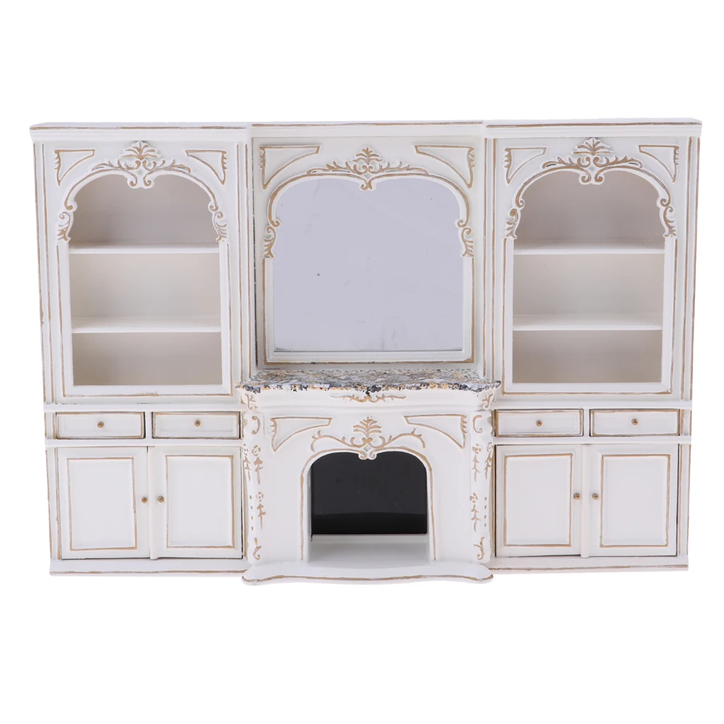 

European Style Wooden Display Cabinet Furniture for 1/12 Dolls House Bedroom Living Room Accessories Decoration