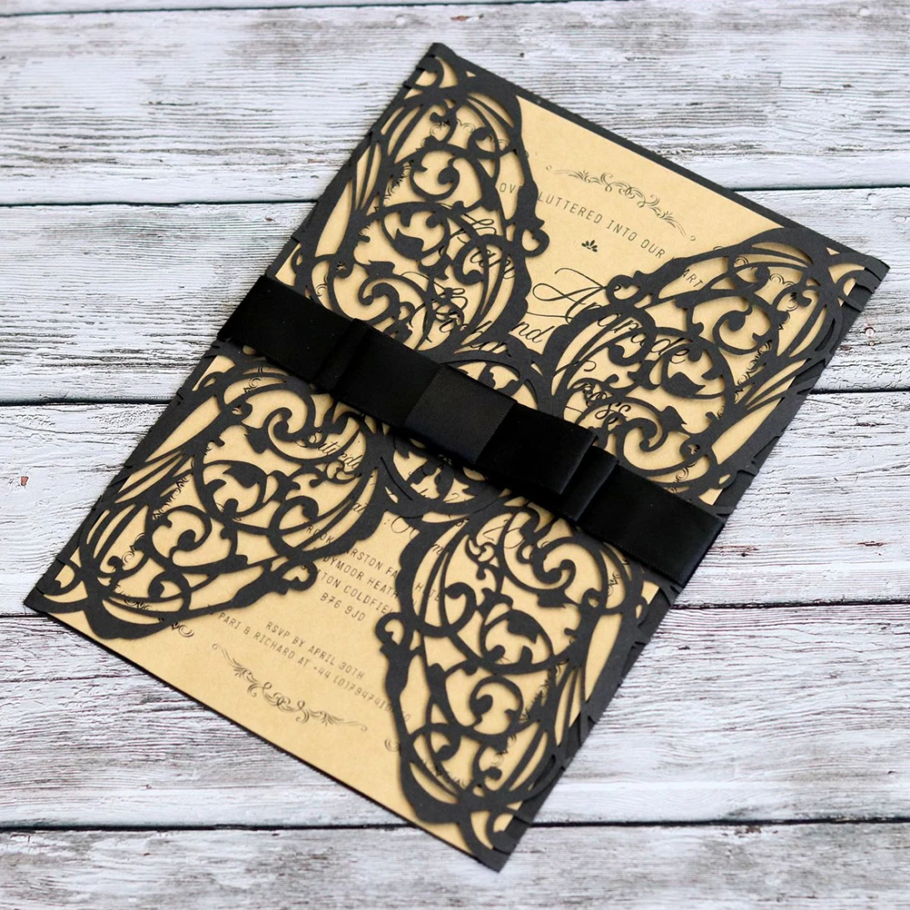 

10pcs Invitation Cards Elegant Openwork Invitation Cards Hollow-out Floral Cut Paper Cards for Halloween Lesser Bairam