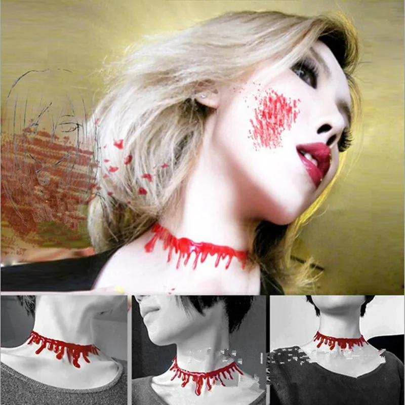 

Halloween Decoration Horror Blood Drip Necklace Fake Blood Vampire Fancy Joker Choker Costume Red Necklaces Party Accessories