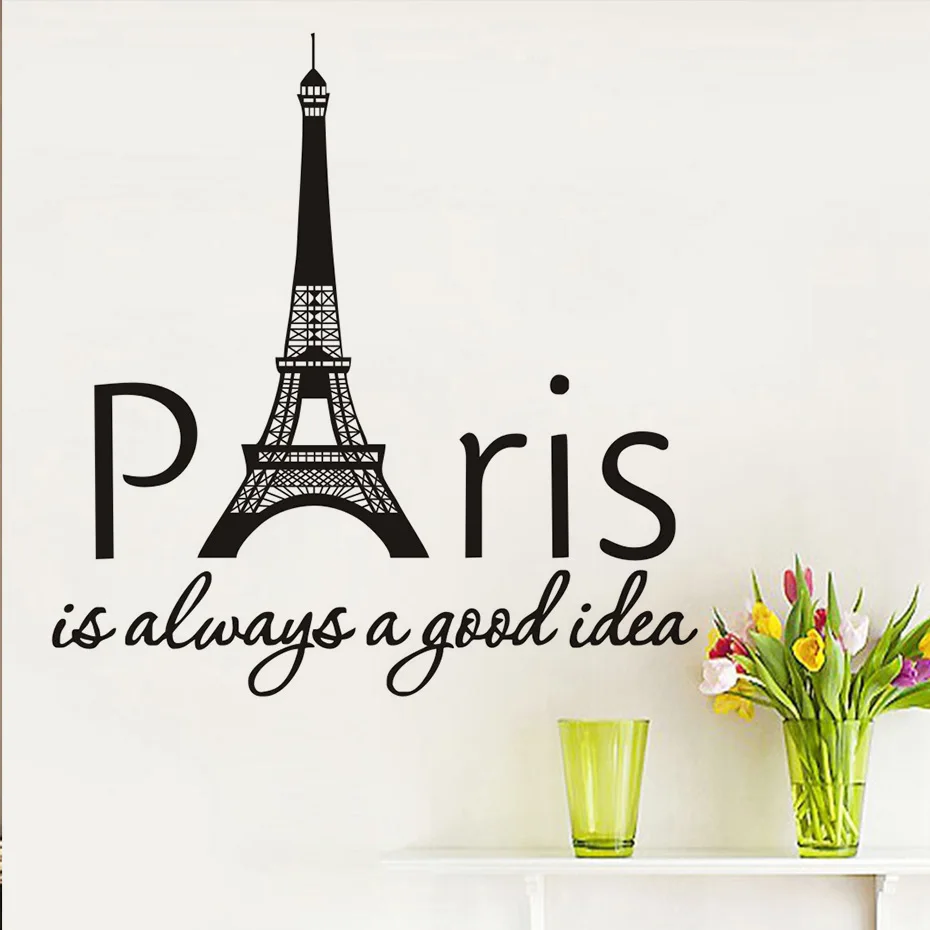 Paris Is Always A Good Idea Quotes Wall Sticker Removable Eiffel Tower Wall Art Home Decor Supplies Living Room Decals