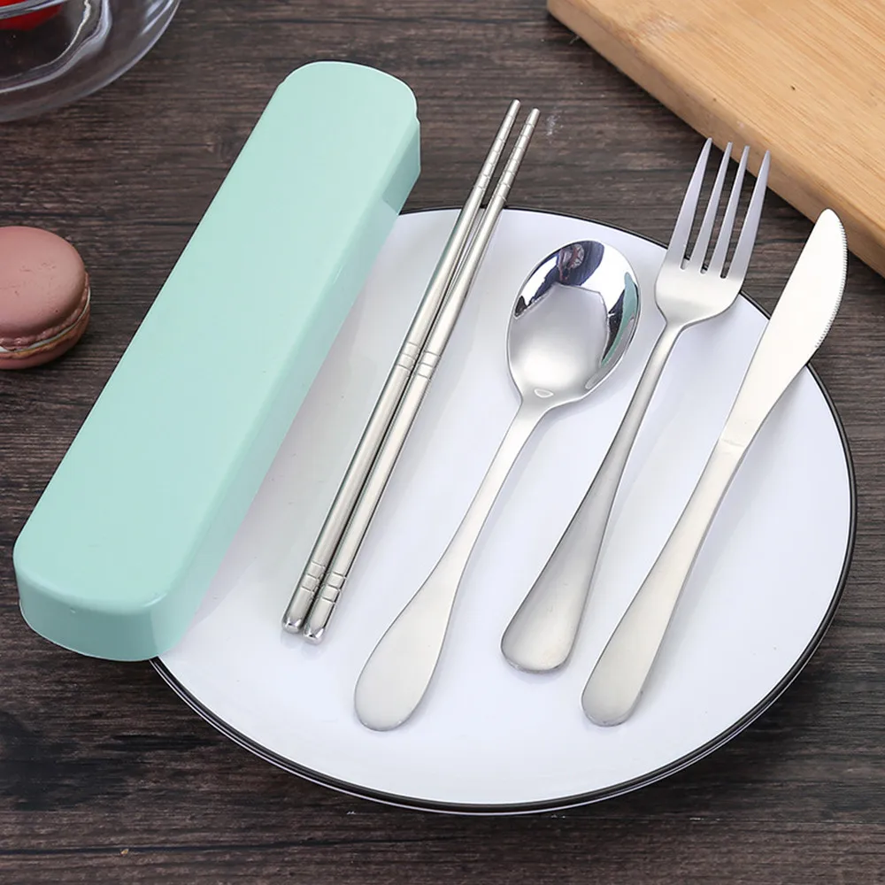 

4 Pcs/set Dinnerware Set top Stainless Steel Dinner Portable Chopsticks Fork Spoon Travel Cutlery Set Travel Silverwa home decor