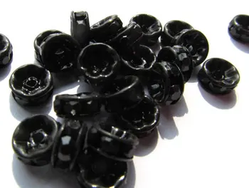 

200pcs 4 -10mm Micro Pave Crystal spacer Brass European Bead Rondelle Pinwheel Buttone black jet mixed Findings