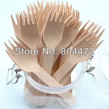 

500pcs Wholesale Eco-Friendly Disposable Wooden Fork Heavy Weight 100 / Pack 16cm Flatware cutlery birch wood dessert