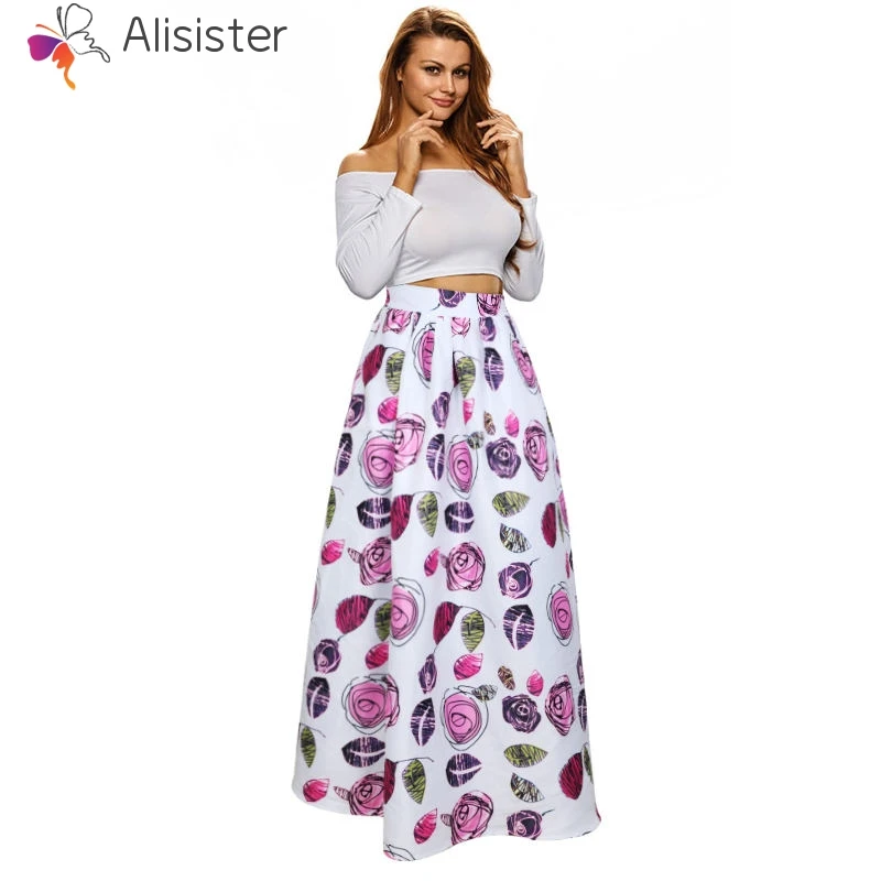 Buy Stock Clearance Vintage Long Skirts Women Flower Floral Print Maxi Skirts