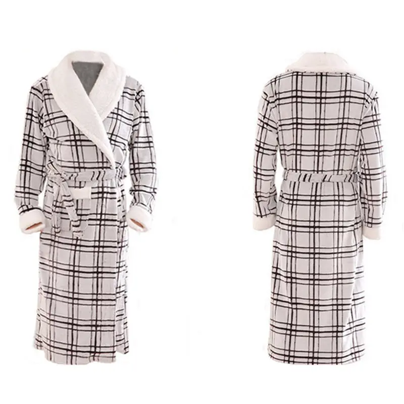 Men Warm Bathrobe Thicken Coral Flannel Bath Robe Female Autumn Winter Casual Wear Long Robes Turn-down Collar Plaid Nightgowns Men Warm Bathrobe Thicken Coral Flannel Bath Robe Female Autumn Winter Casual Wear Long Robes Turn-down Collar Plaid Nightgowns