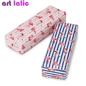

Nail Art Hand Pillow Cushion Nail Polish Holder Soft PU Leather Sponge Arm Rest Stripe Flamingo Design Salon Manicure