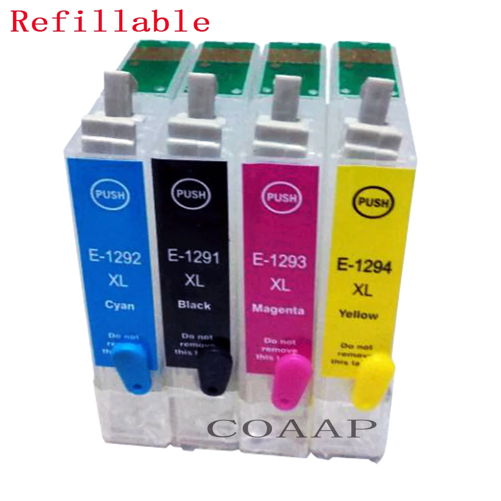 4 Compatible EPSON T1291BK T1292C T1293M T1294Y Refillable Empty Ink
