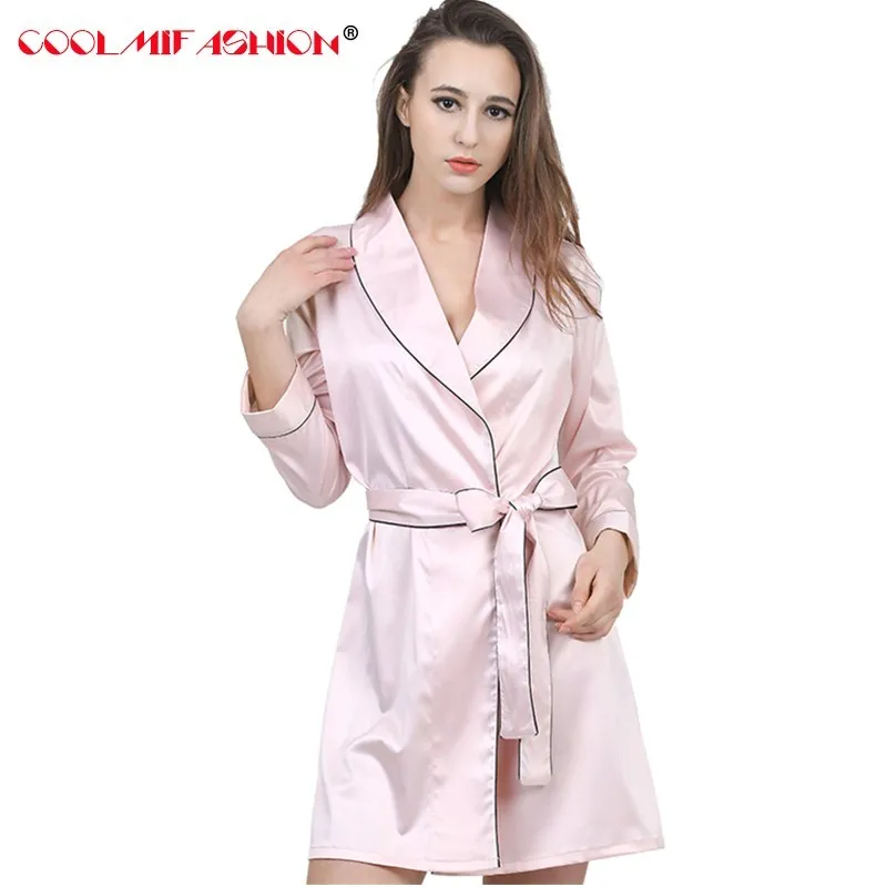 CooLMiFashion Women Silk Satin Robes Female Bath Robe Sexy Lady