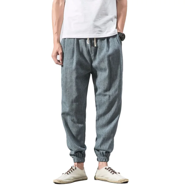 YJSFG HOUSE Baggy Pants Men's Pencil Cotton Linen Harem Pants Hippie