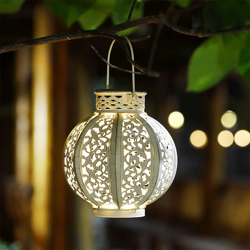 

Outdoor Solar Lights Retro Hanging Solar Lantern with Handle White Hanging Solar Lights