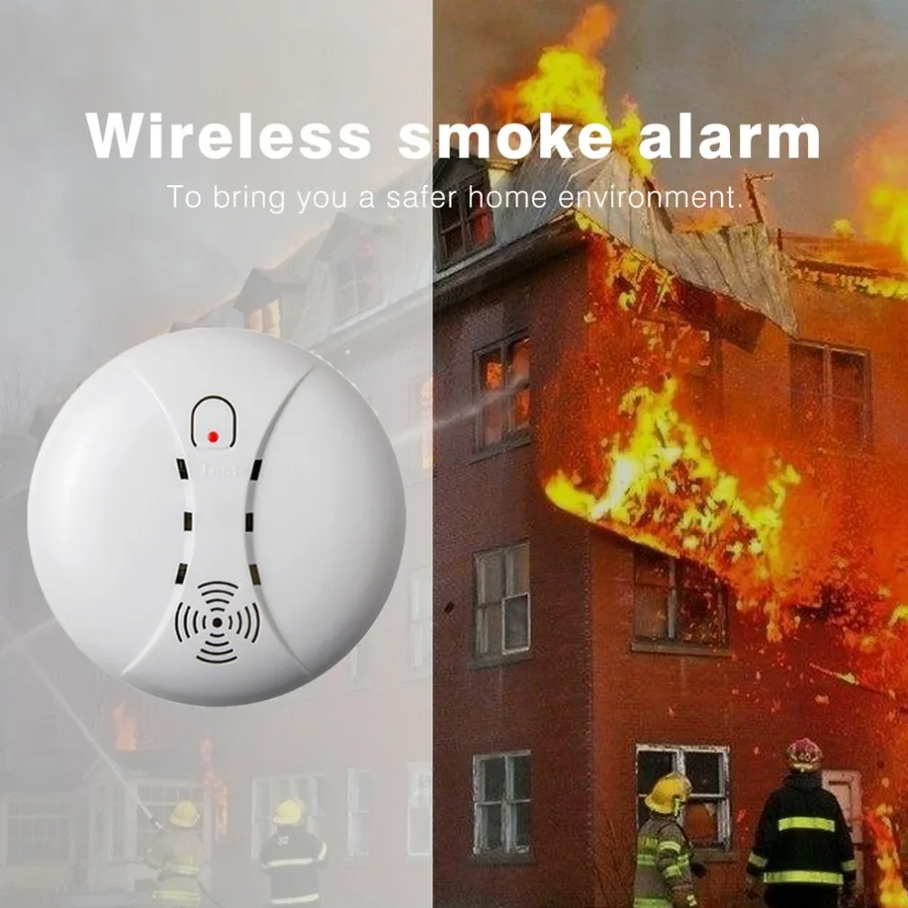 

Wireless Fire Protection Smoke Detector Monitor Portable Alarm Sensor Office Guard For Home Security Alarm System