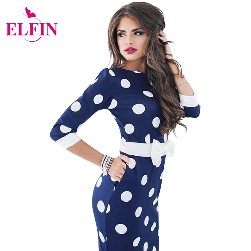 Online Vestidos de mujer 2017 Bodycon Polka Dot vestidos de fiesta Casual media manga Sexy elegante Midi vestido de Club LJ9219R