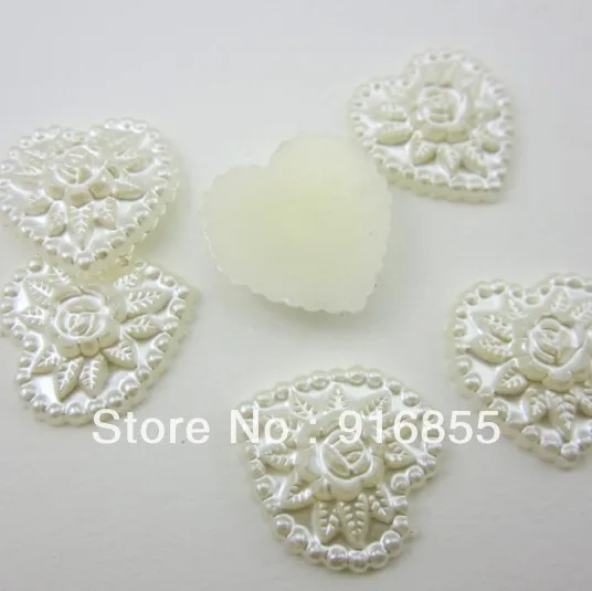 

Free shipping 17mm 200pcs/lot cream white color heart shape Exquisite carved flower craft flatback imitation pearl beads