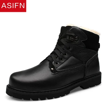 

ASIFN Genuine Leather Men Winter Snow Boots Handmade Work Safety Shoes Warm Fur Plush Lace Up High Top Male Casual