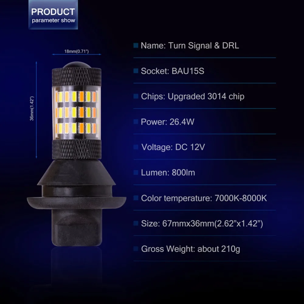 2 шт. PY21W DRL светодиодные лампы 1156 BAU15S Поворотная сигнальная лампа дневного света лампы высокого качества горки светодиодный 4014 чип 60 супер яркий светодиодный