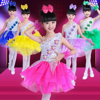 

Girls Sequined Modern Jazz Hip Hop Dancing dress Kid's Party Ballroom Stage Wear Dress Dancewear DS Dancing TUTU Dress Outfits