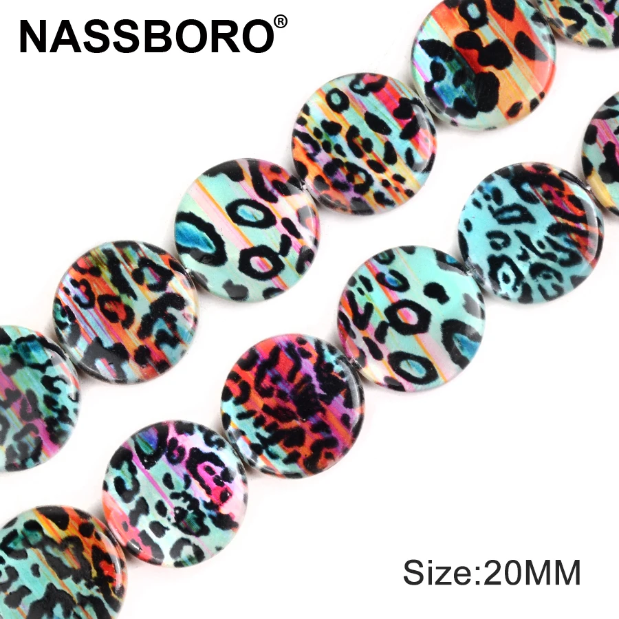 

20mm Flat Round Shape Shell Beads Two Sides Geometric Pattern Printed Spacer Beads for Jewelry Making DIY Necklace Materials
