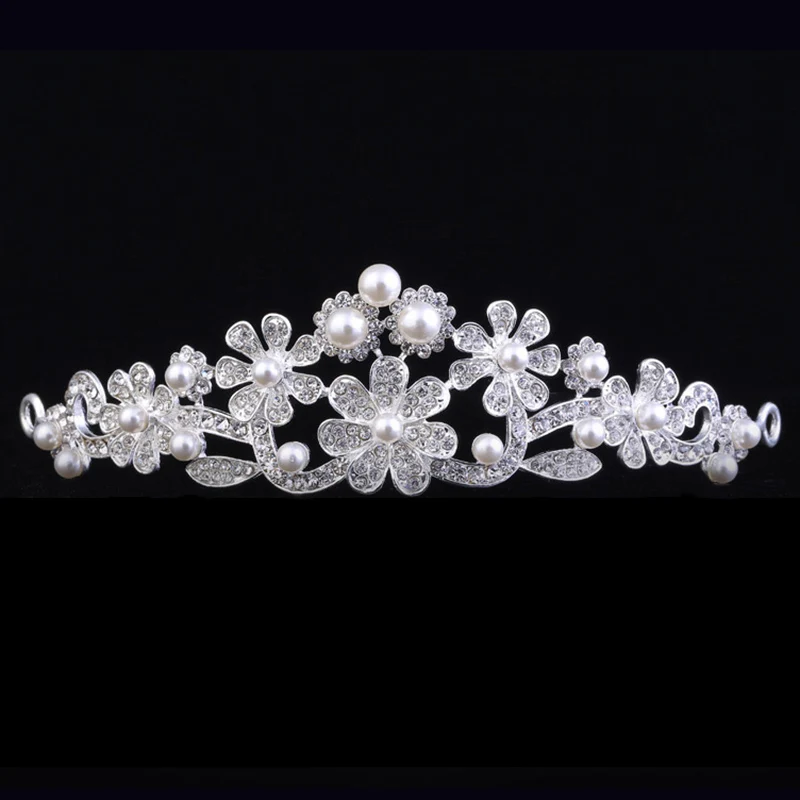

Fashion Hairwear Simulated Pearl Tiara Wedding For Hair Accessories Jewelry Flowers Bridal Crown Hair Ornaments Girls Head Piece