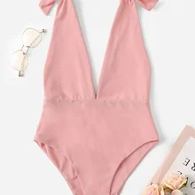 Сексуальный глубокий V купальник цельный женский купальник бандо купальный костюм Монокини женский пляжный костюм Femme бикини-боди